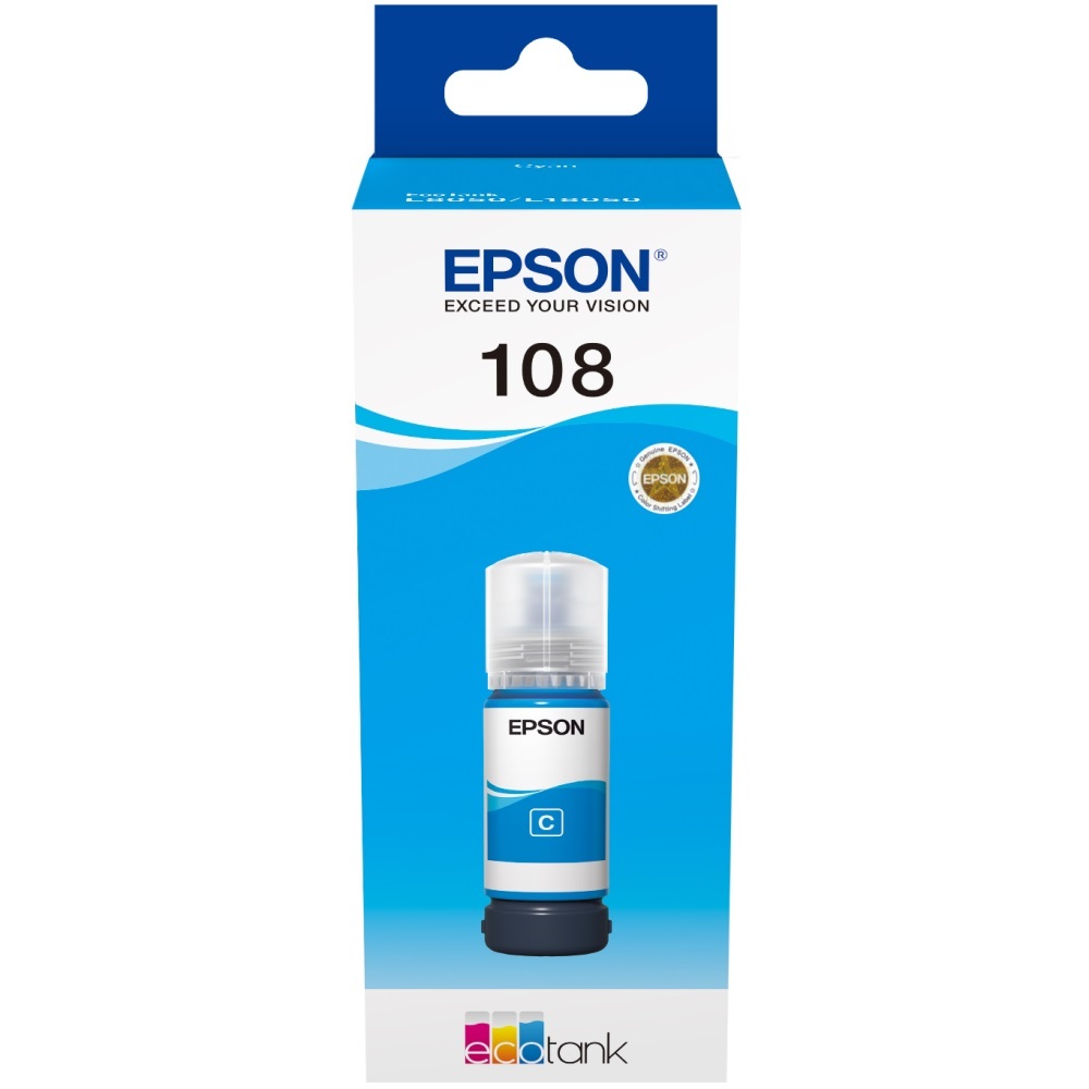 Genuine EPSON 108 EcoTank Cyan ink bottle (70ML) 